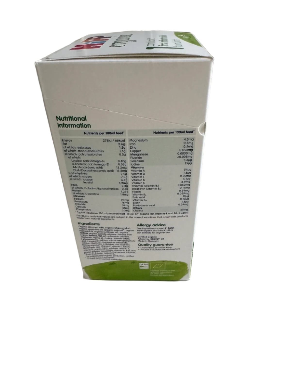 HiPP UK Stage 1 ORGANIC First Infant Baby Formula from birth to 6 months (800g)