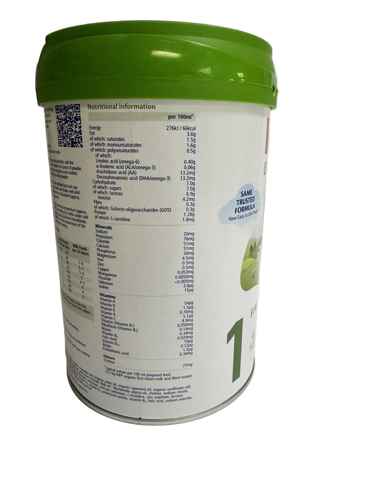 Container with nutritional information label on a white background