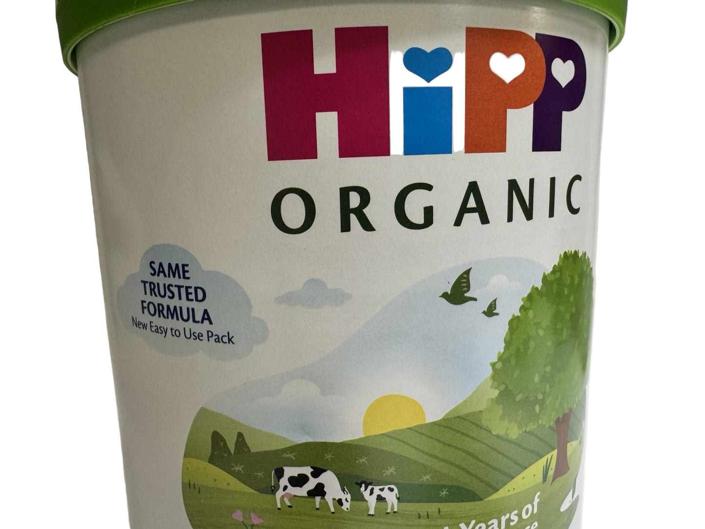 Hipp Organic container with colorful branding on a white background