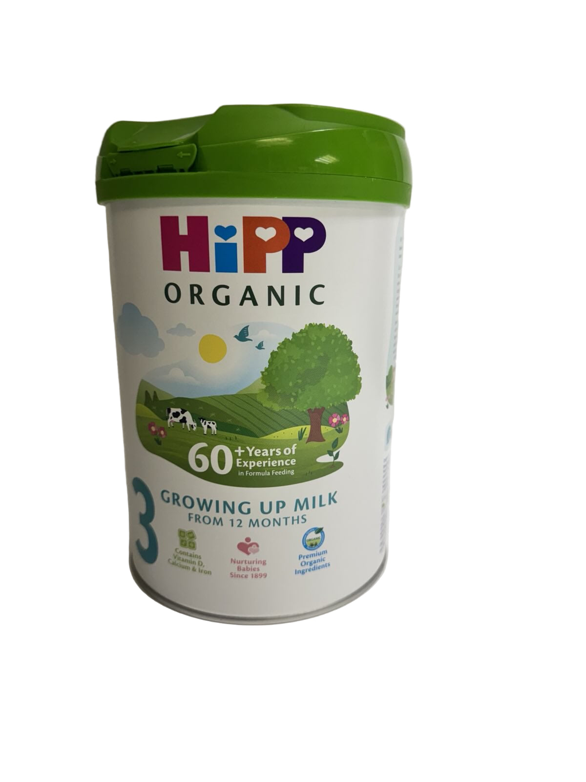 Hipp Organic Growing Up Milk container on a white background