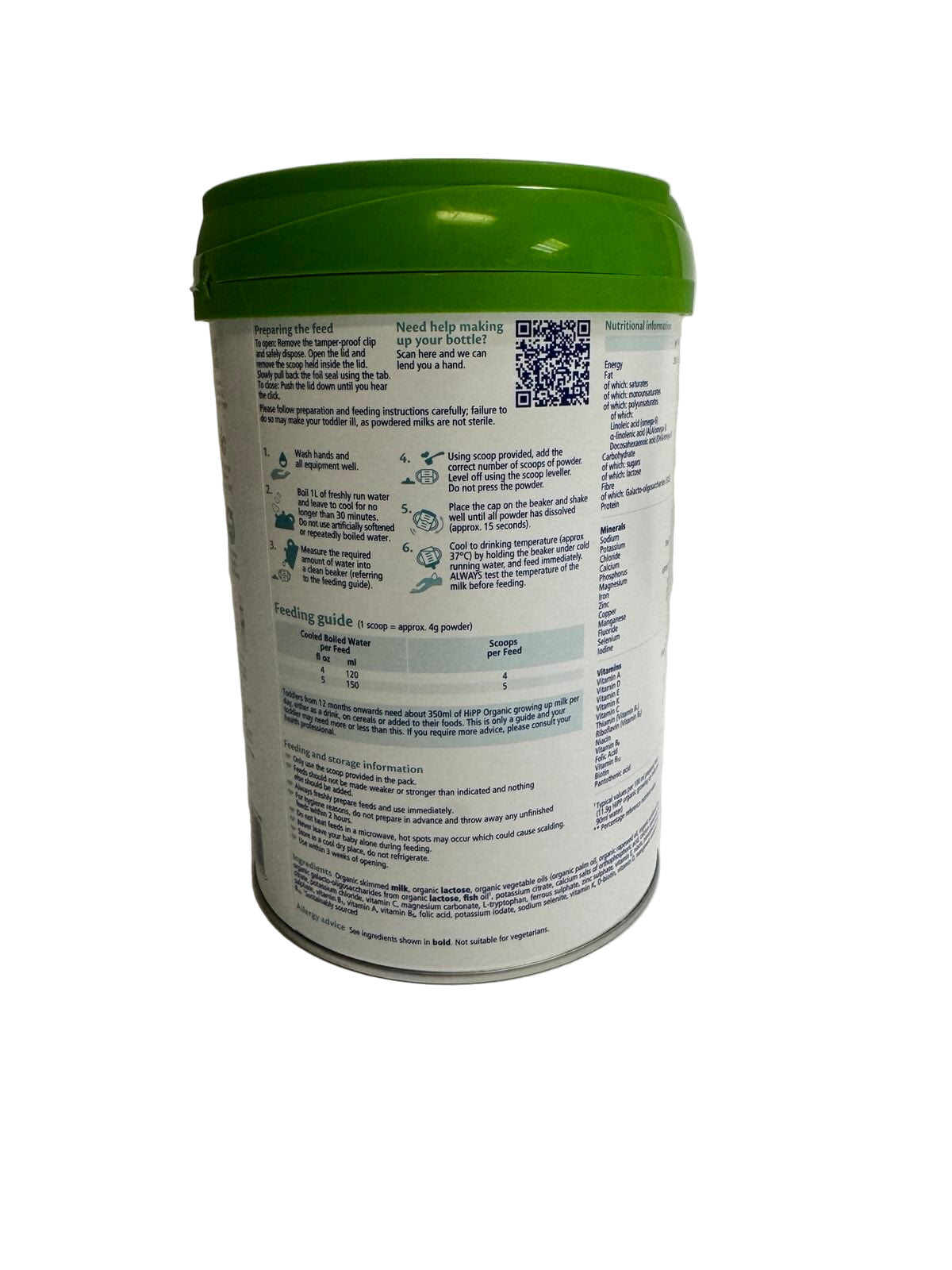 Container with a green lid on a white background