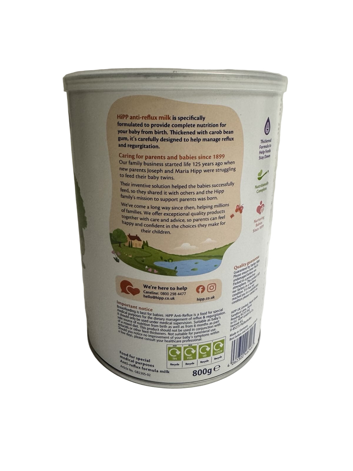 Can of baby formula with label on a white background