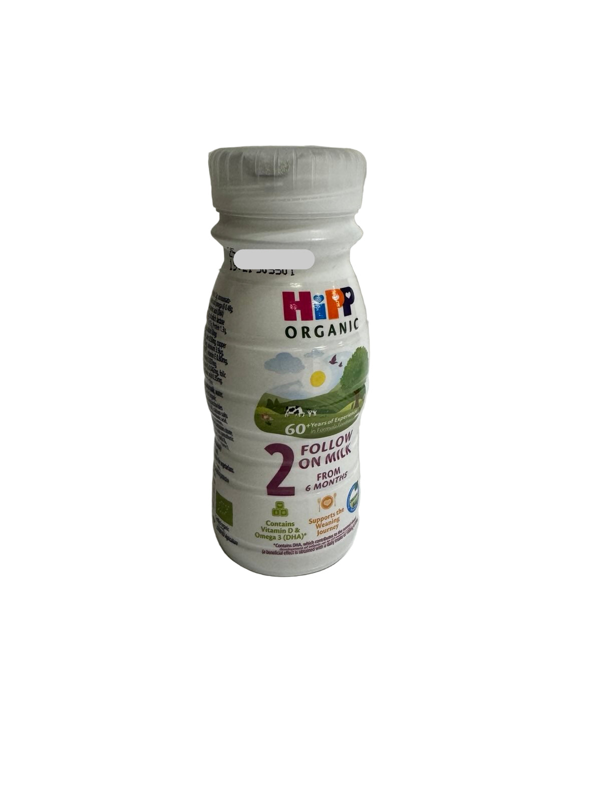 Bottle of HiPP Organic Follow On ready to drink Milk on a white background