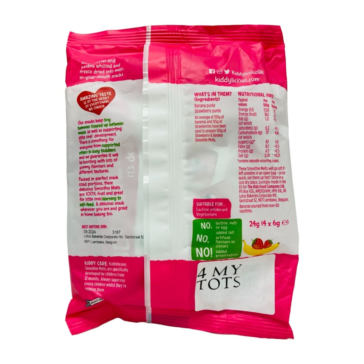 Kiddylicious Strawberry & Banana Smoothie Melts Multipack (4 x 6g)