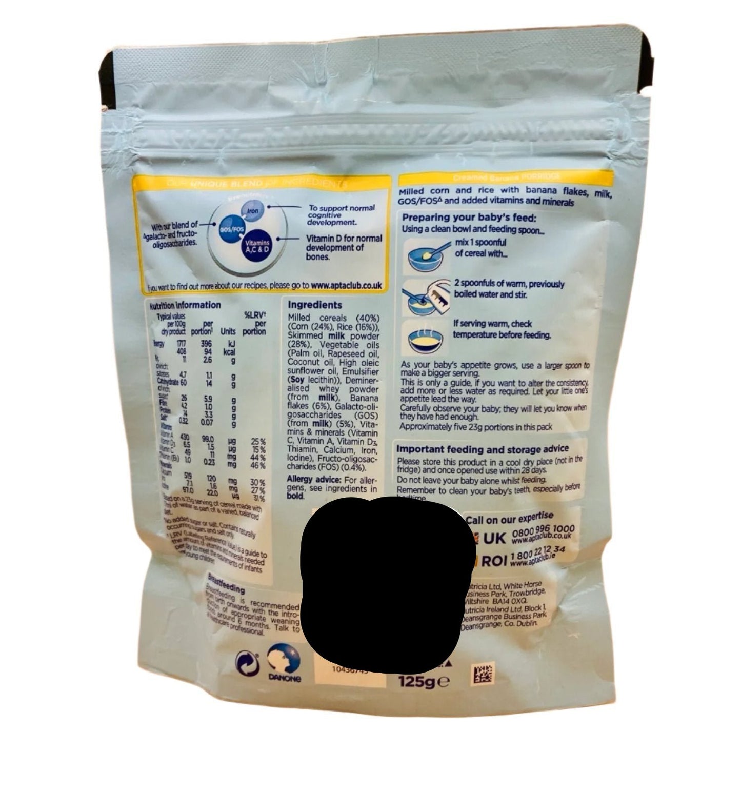 Aptamil Creamed Banana Porridge Baby Cereal (125g) - UK VERSION