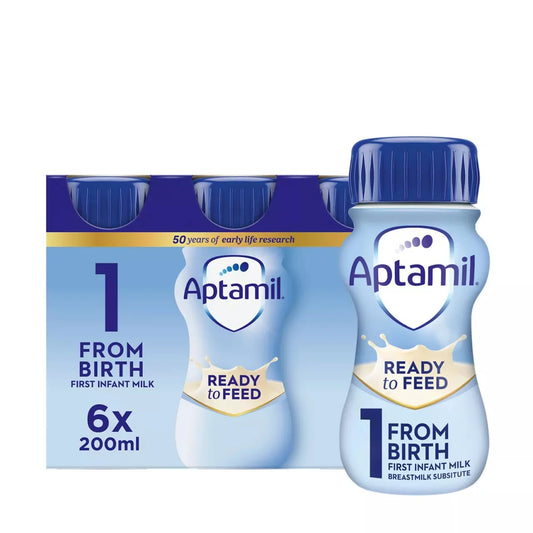 Aptamil Ready to Feed infant milk packaging on a white background