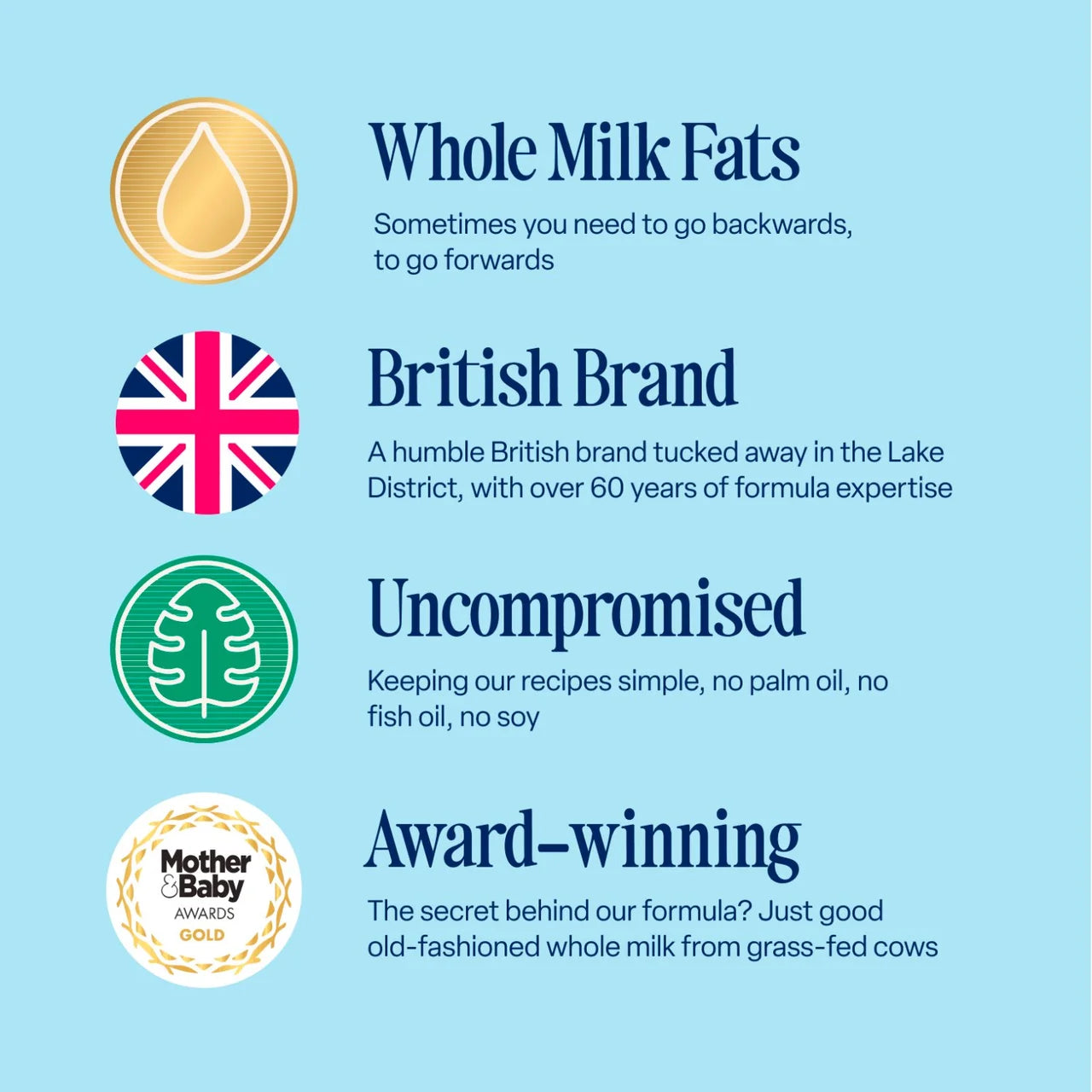 Promotional graphic for a British brand with text and logos on a light blue background