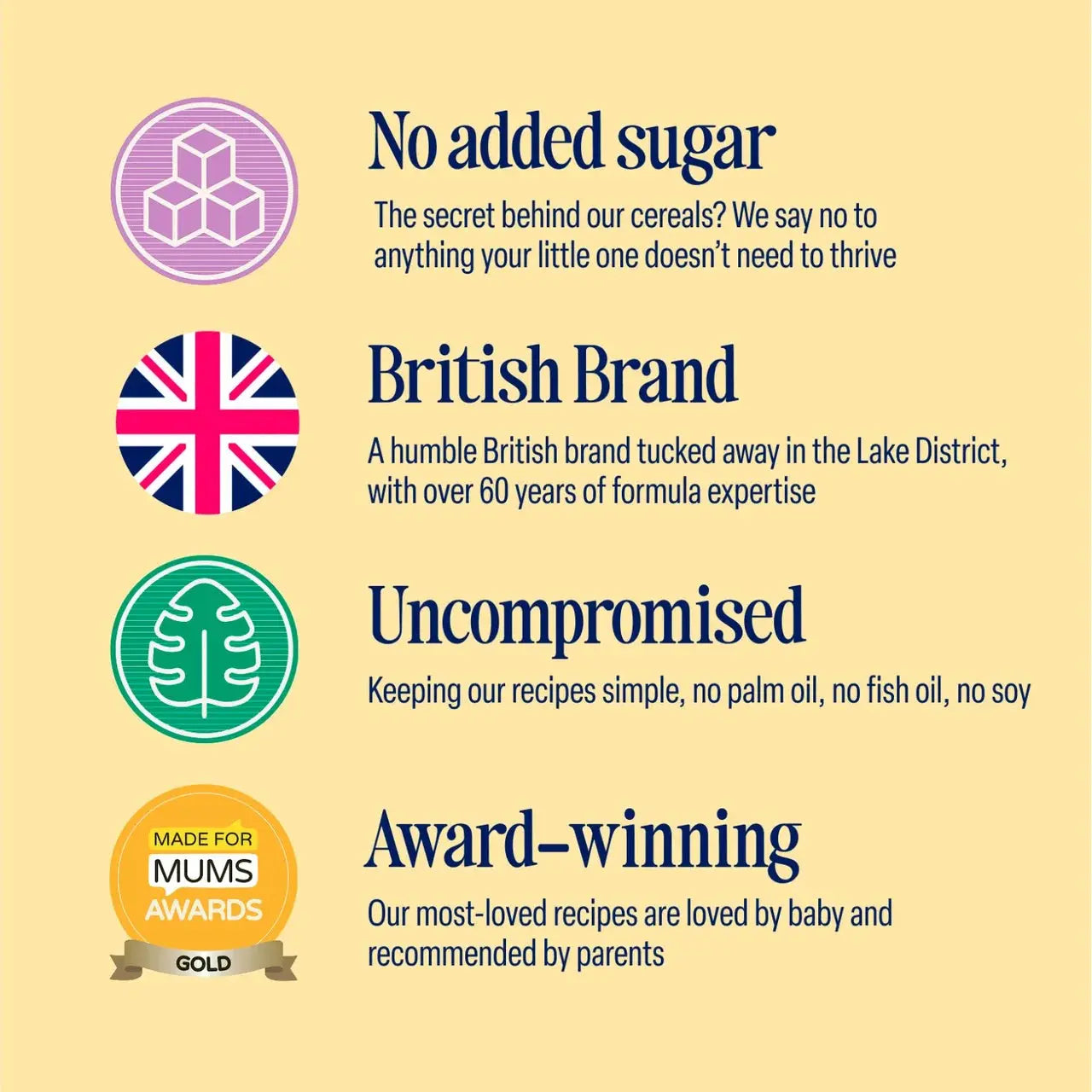 Promotional text and logos for a cereal brand on a yellow background