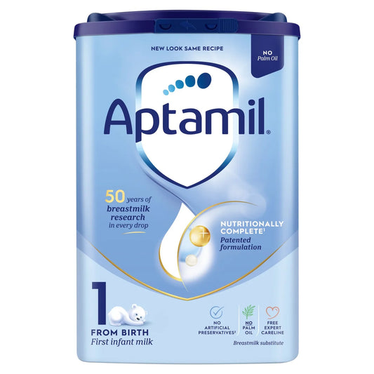 Aptamil baby formula powder packaging on a white background