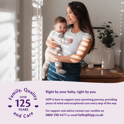 Woman holding a baby with a Hipp advertisement overlay