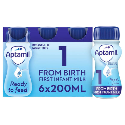 Aptamil 1 First Infant Baby Milk Formula Liquid Ready to Feed from Birth 6 x 200ml