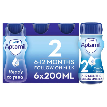 Aptamil 2 Follow On Baby Milk Formula Liquid Ready to Feed 6-12 Months 6 x 200ml