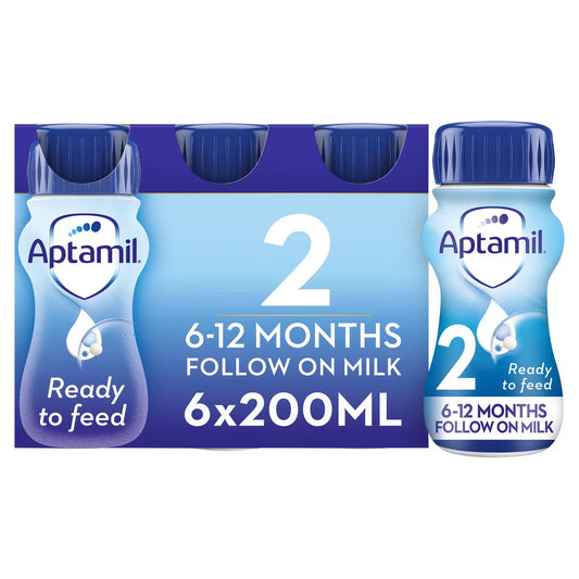 Aptamil 2 Follow On Baby Milk Formula Liquid Ready to Feed 6-12 Months 6 x 200ml