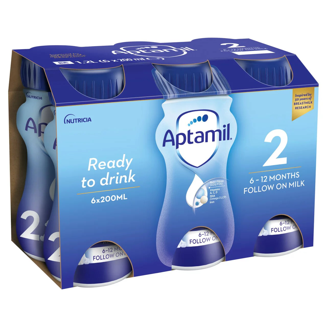 Aptamil 2 Follow On Baby Milk Formula Liquid Ready to Feed 6-12 Months 6 x 200ml