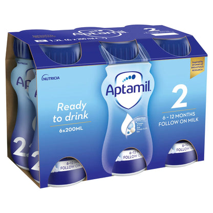 Aptamil 2 Follow On Baby Milk Formula Liquid Ready to Feed 6-12 Months 6 x 200ml