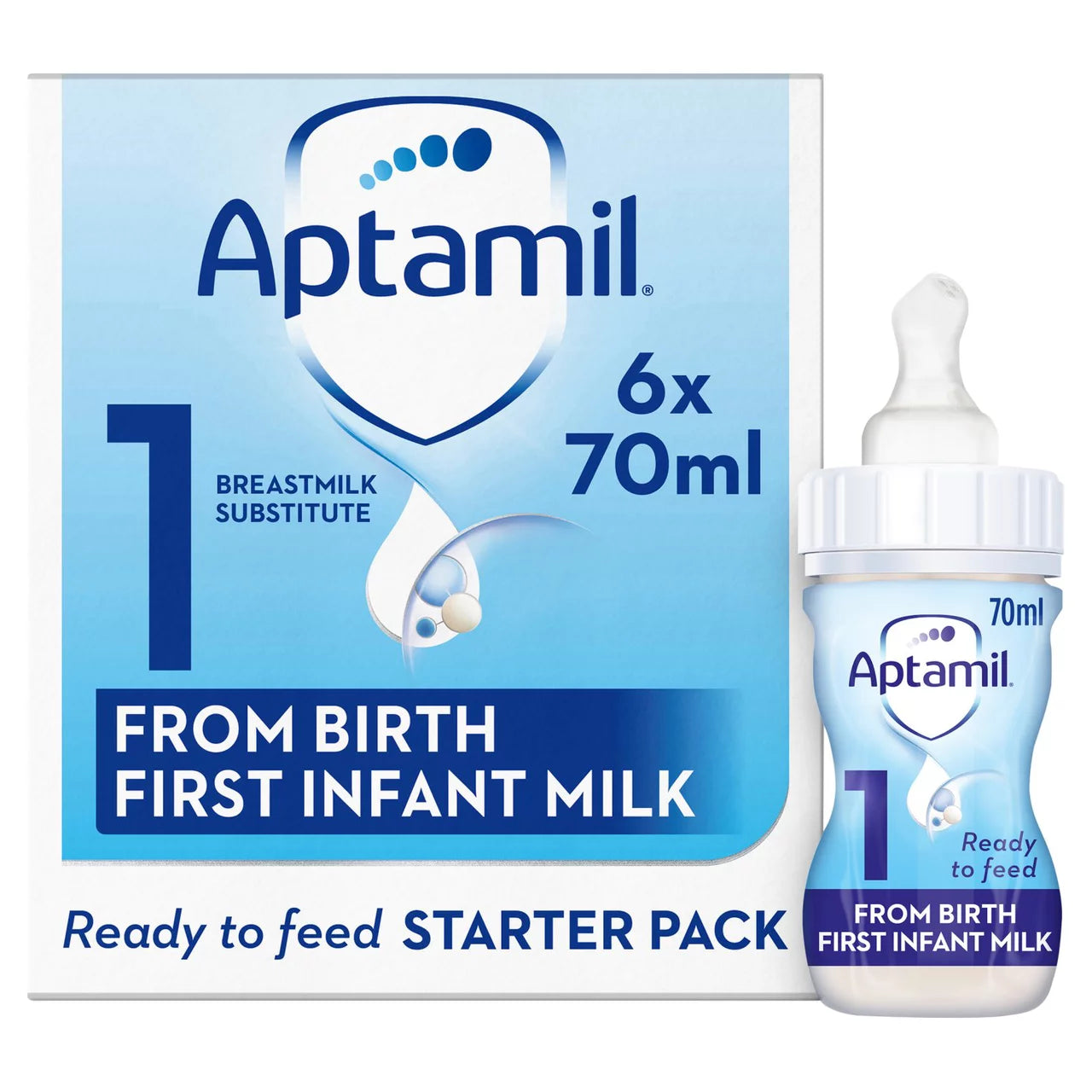 Aptamil 1 First Infant Baby Milk Formula Liquid Starter Pack Ready to Feed 6 x 70ml