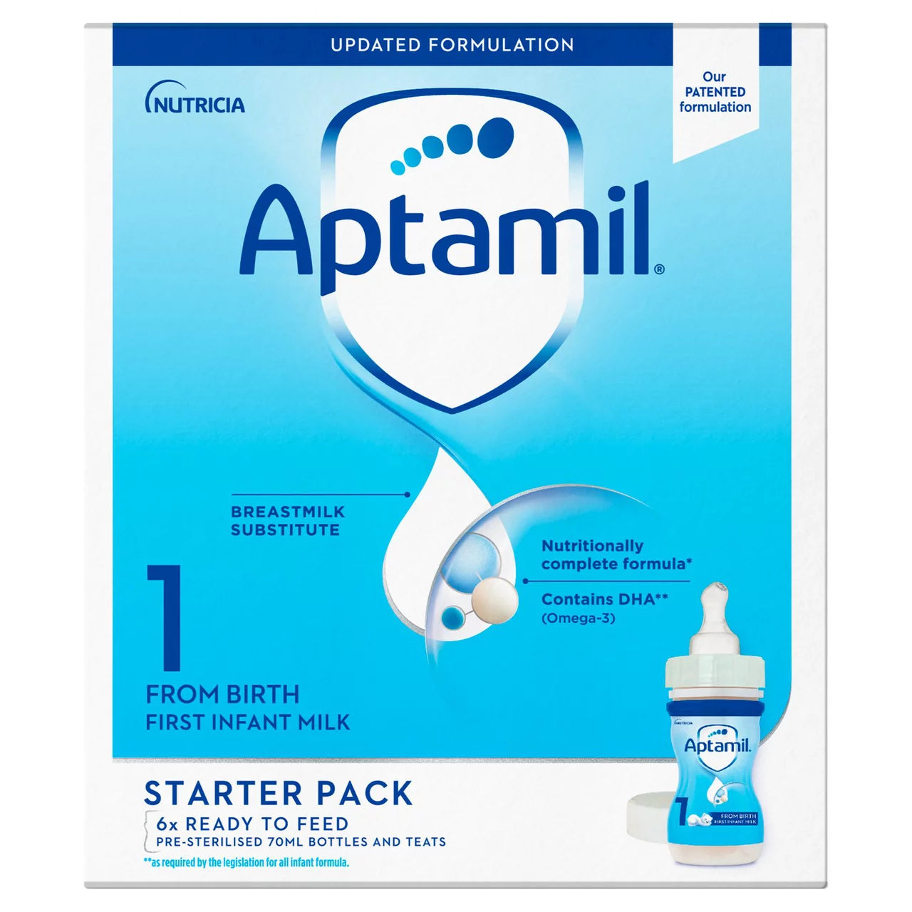Aptamil 1 First Infant Baby Milk Formula Liquid Starter Pack Ready to Feed 6 x 70ml