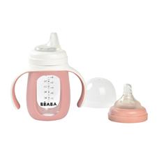 Béaba 2 In1 Glass Learning Bottle With Silicone Cover Pink 210ml