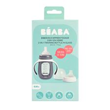 Béaba 2 In1 Glass Learning Bottle With Silicone Cover Mineral Grey 210ml