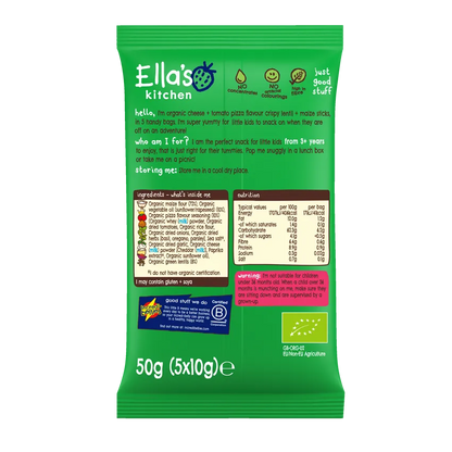 Ella's Kitchen Crispy Lentil Sticks Cheese + Tomato Pizza Flavour 3+ Years 5 Pack (10g x5)