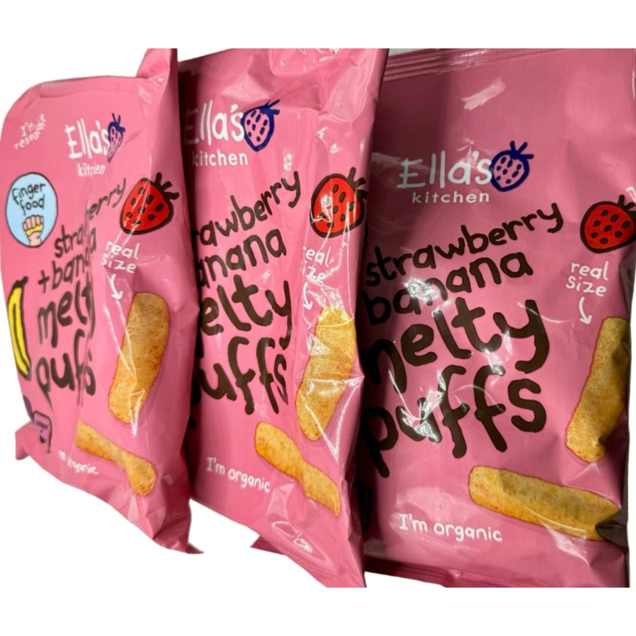 Ella's Kitchen Strawberry and Banana Melty Puffs Baby Snack 6+ Months 20g - Pack of 3 (20g x 3)