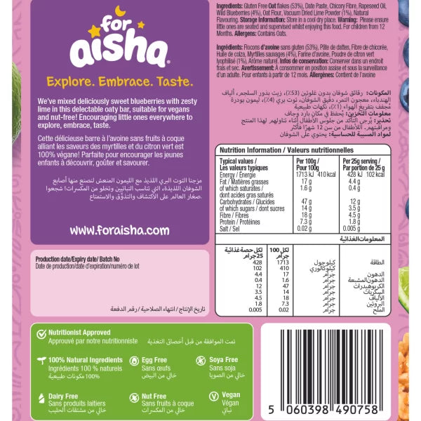 For Aisha Blueberry & Lime Oaty Bar (5x25g)