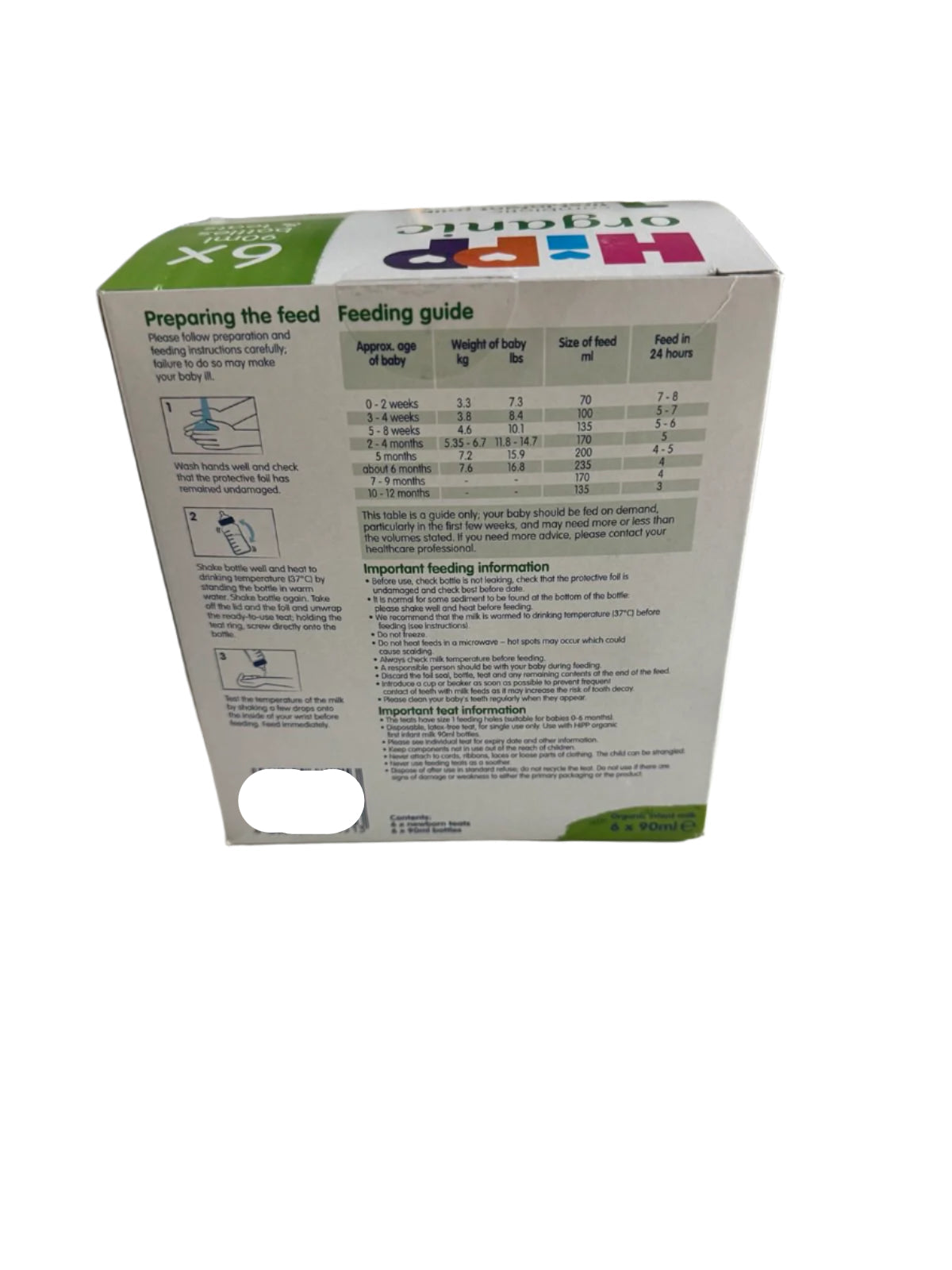 HiPP Organic 1 First Infant Baby Milk Ready to feed Starter pack (6x90ml bottles)