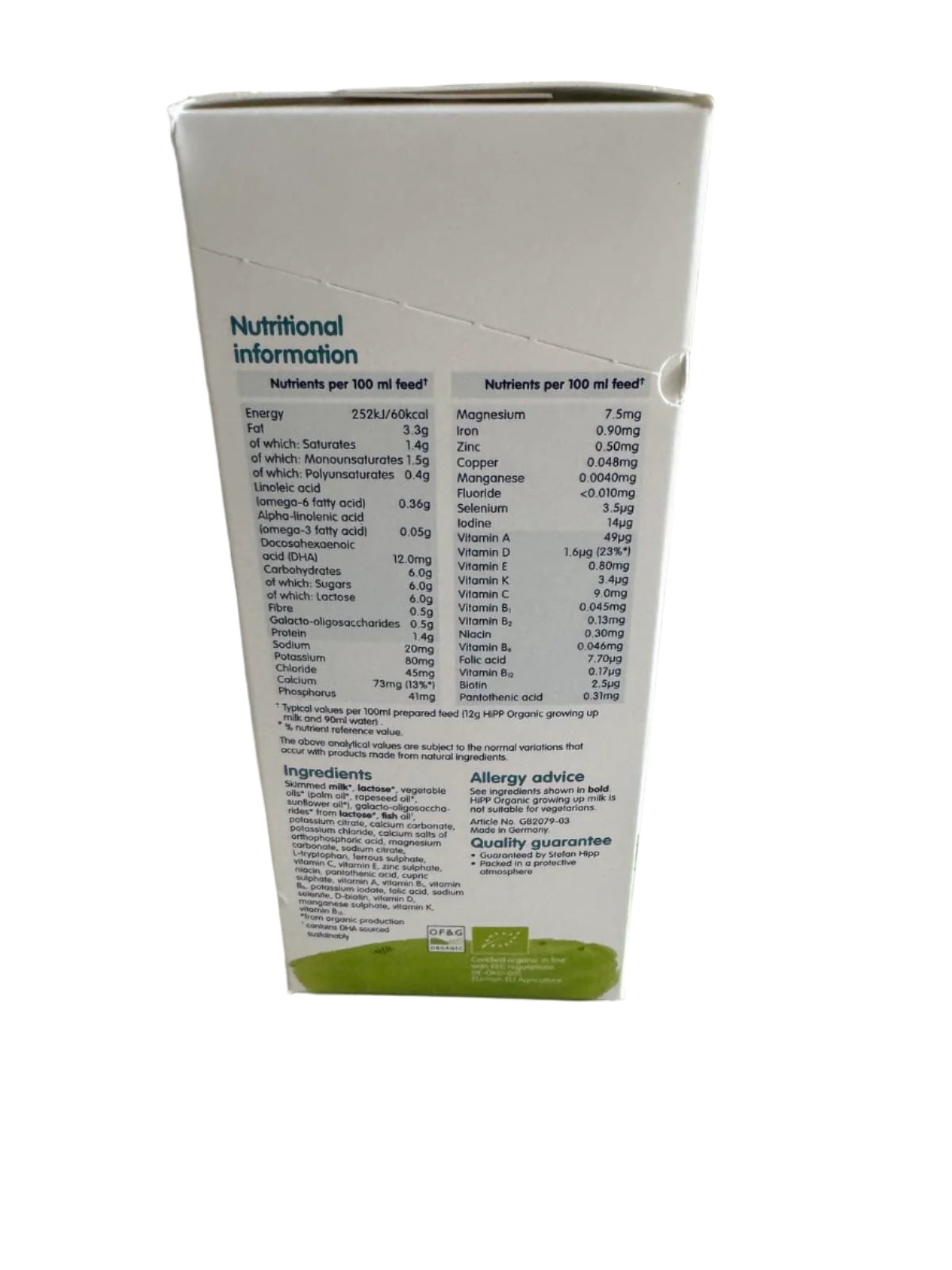 HiPP UK Stage 3 ORGANIC Growing Up Baby Formula 12+ months (600g)
