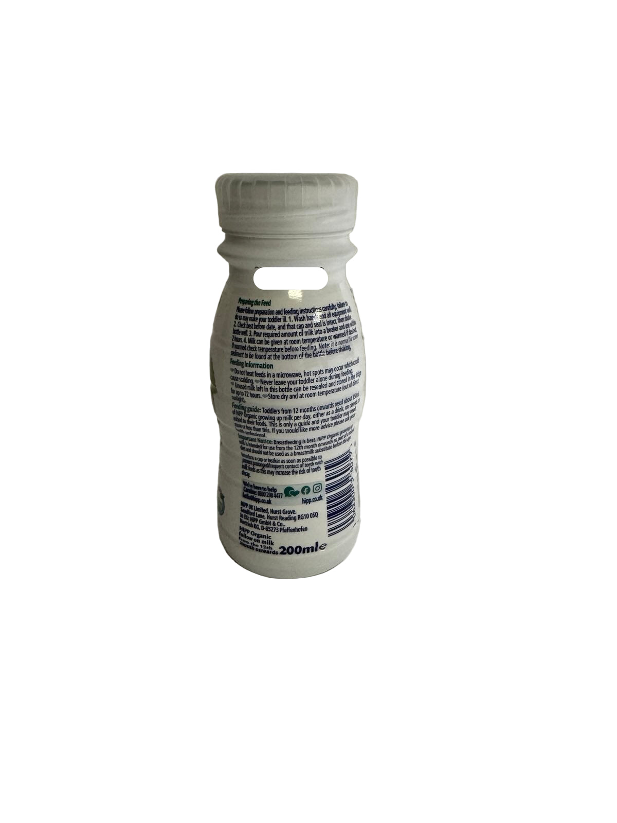 Bottle with a label on a plain background