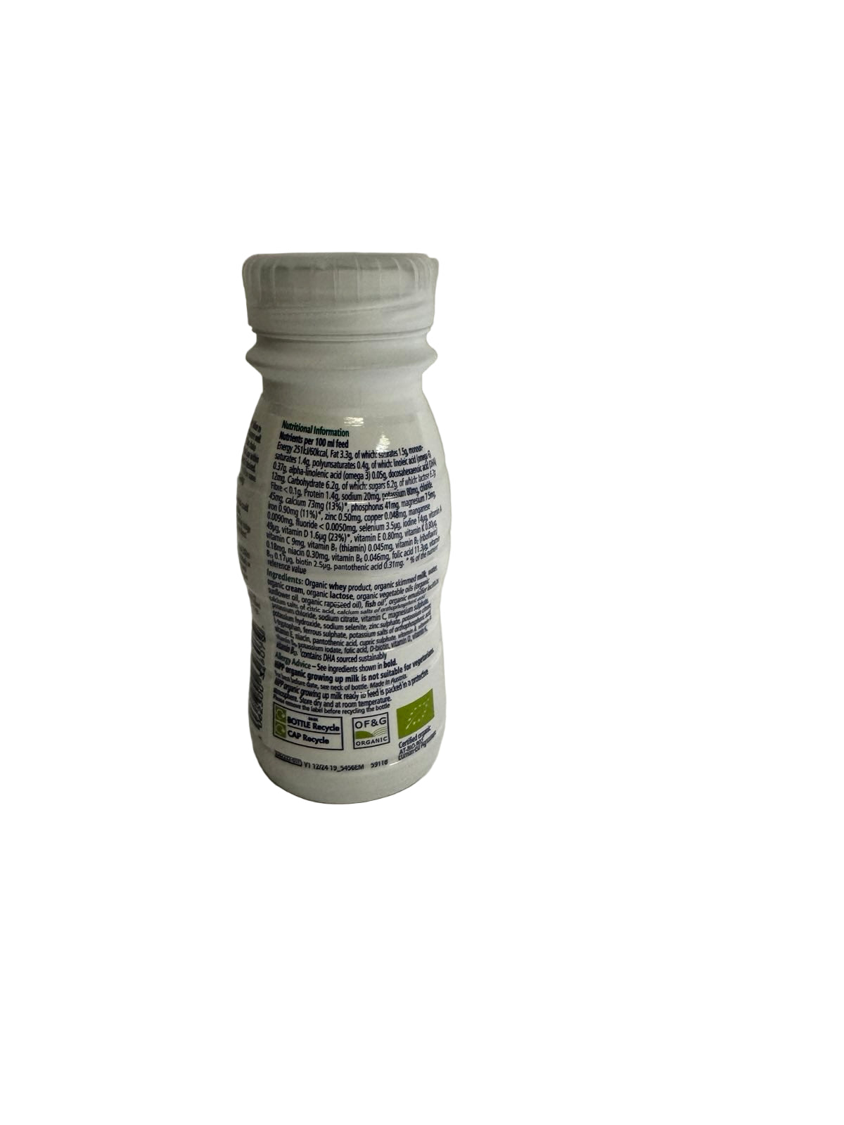 White hipp growing up milk bottle with text on a white background