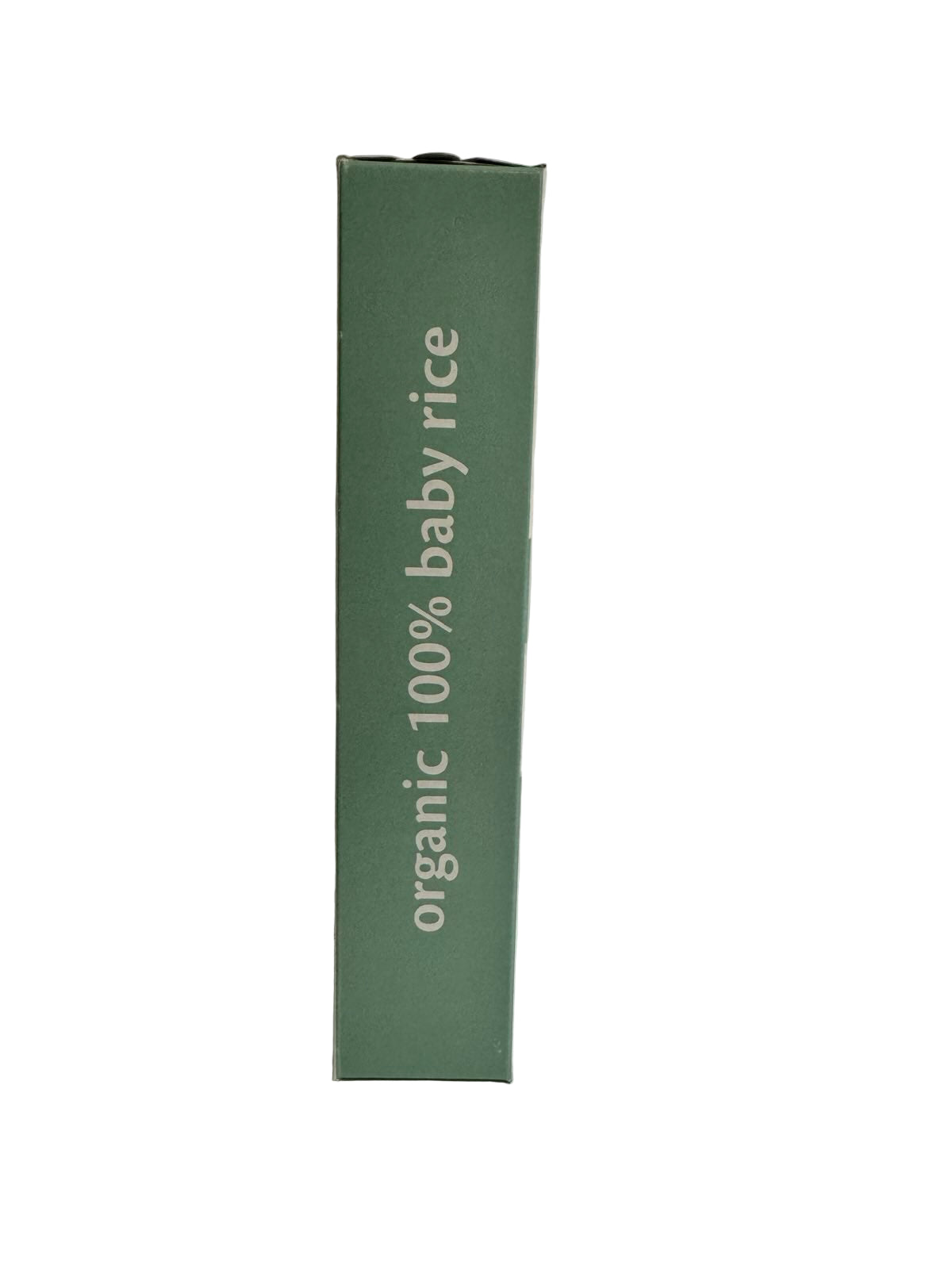 Green box labeled 'organic 100% baby rice' on a white background