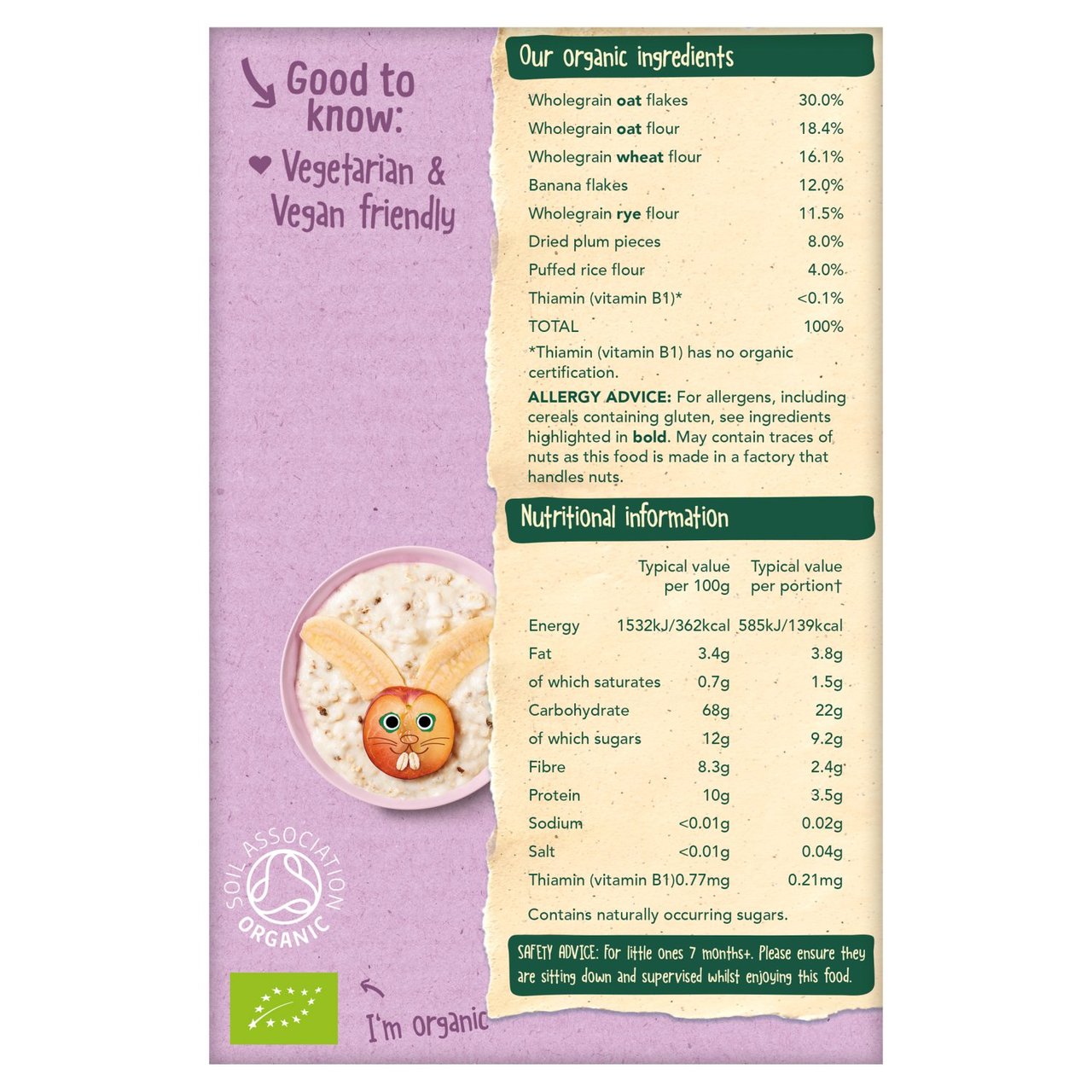 Organix Banana & Plum Organic Baby Porridge, 7 months+ 200g