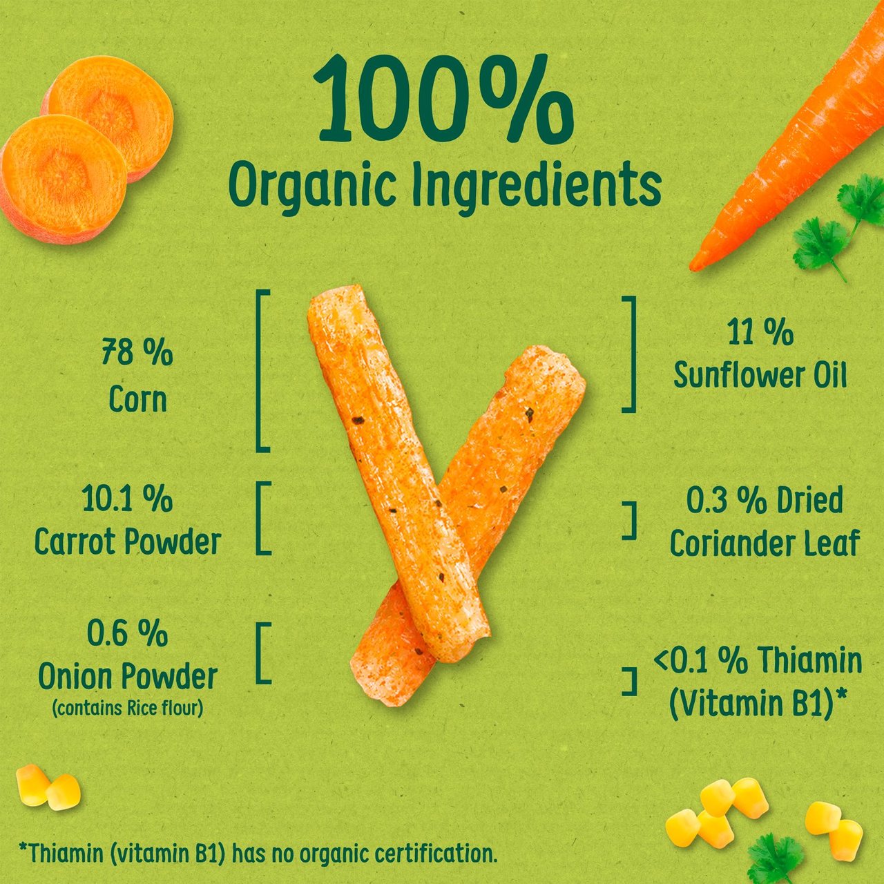 Organix Carrot Organic Stix Toddler Snack 10 months+ 15g - Pack of 3 - (15g x 3)