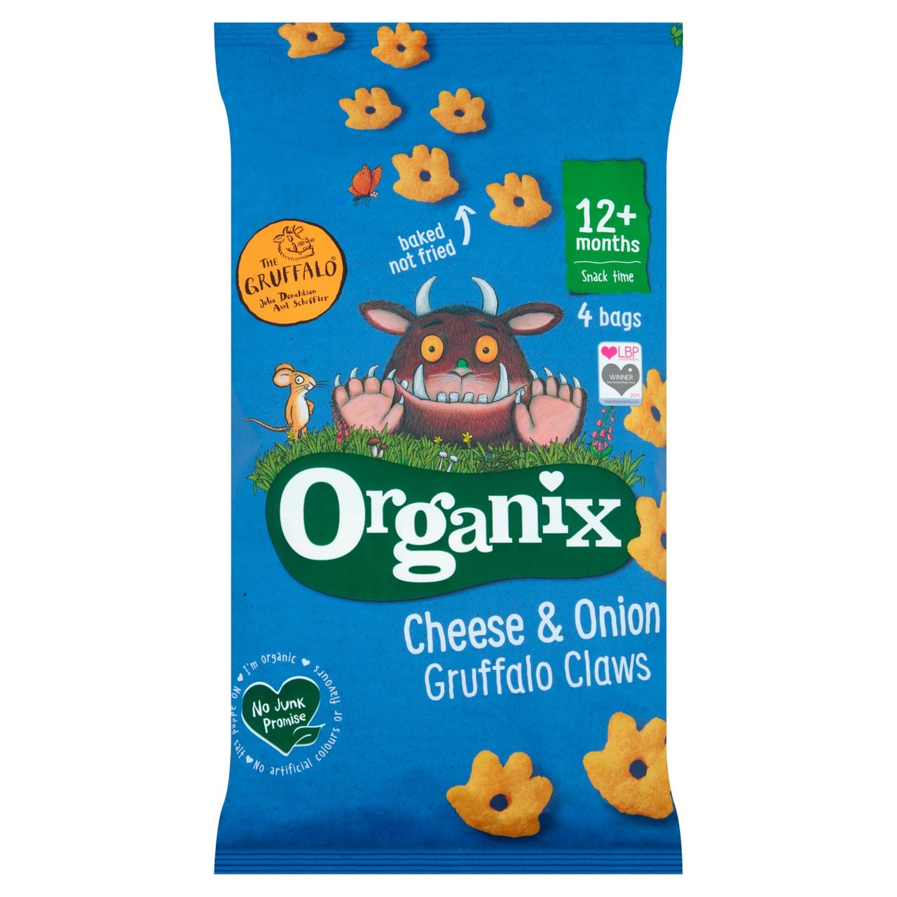 Organix Cheese & Onion Organic Gruffalo Claws, 12 months+ Multipack 4 x 15g