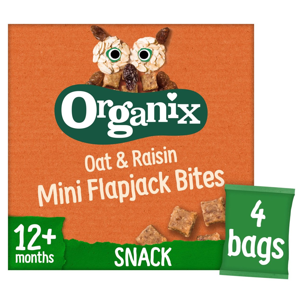 Organix Mini Organic Oat & Raisin Flapjack Toddler Snacks Multipack 4 x 20g