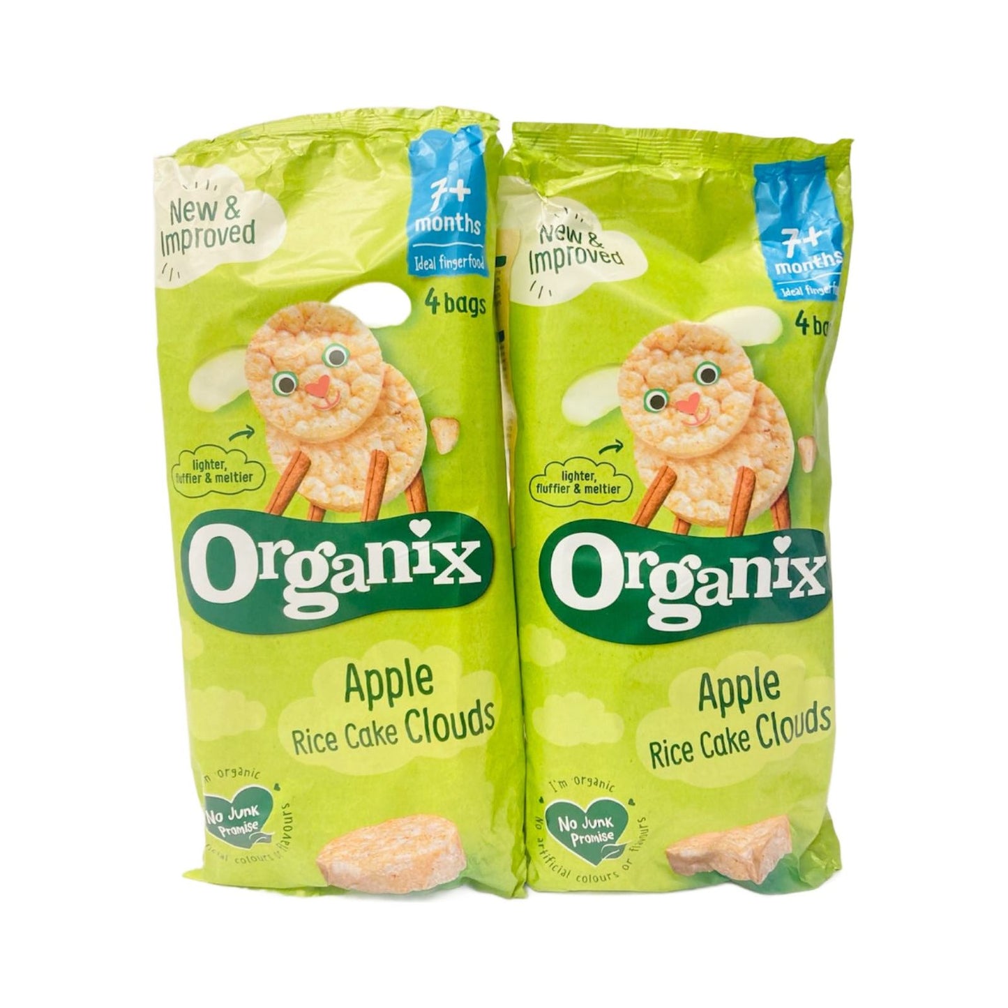 Organix Apple Rice Cake Clouds 72g (4x18g bags) - Pack of 2 (8 bags total)
