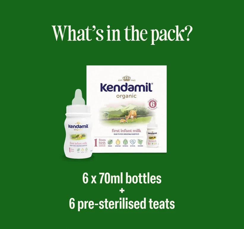 Kendamil Organic Stage 1 First Infant Milk Ready-to-Feed Starter Pack | 6 x 70ml Kendamil
