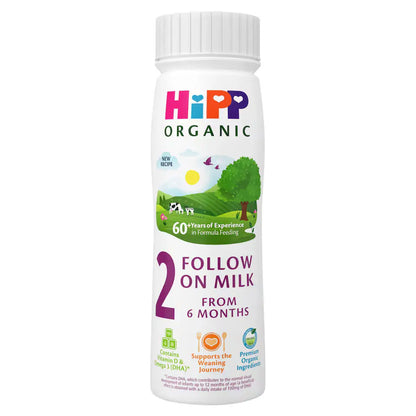HiPP Organic 2 Follow On Baby Milk Liquid Formula 6-12 months 200ml - Pack of 6 (200ml x 6) HiPP Organic