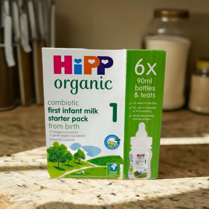 HiPP Organic 1 First Infant Baby Milk Ready to feed Starter pack (6x90ml bottles)