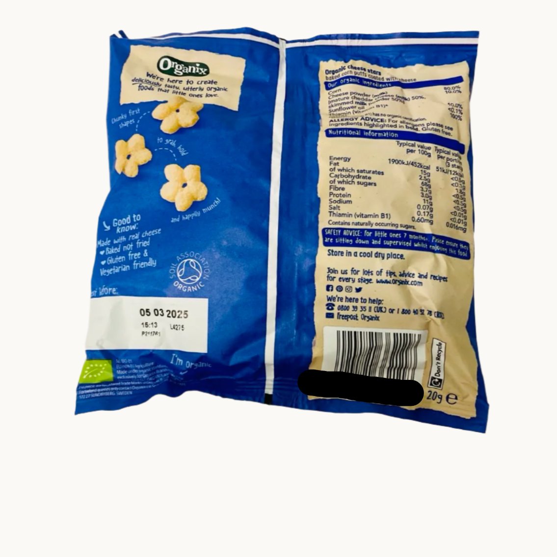 Organix Melty Cheese Organic Stars, 7 months+ 20g - Pack of 3 (20g x 3)