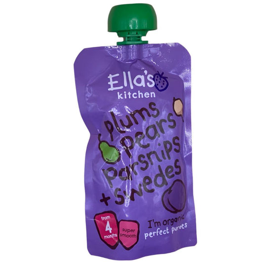 Ella's Kitchen Organic Plums, Pears, Parsnip & Swede Stage 1 (120g) - Pack of 3 Pouches (120g x 3)