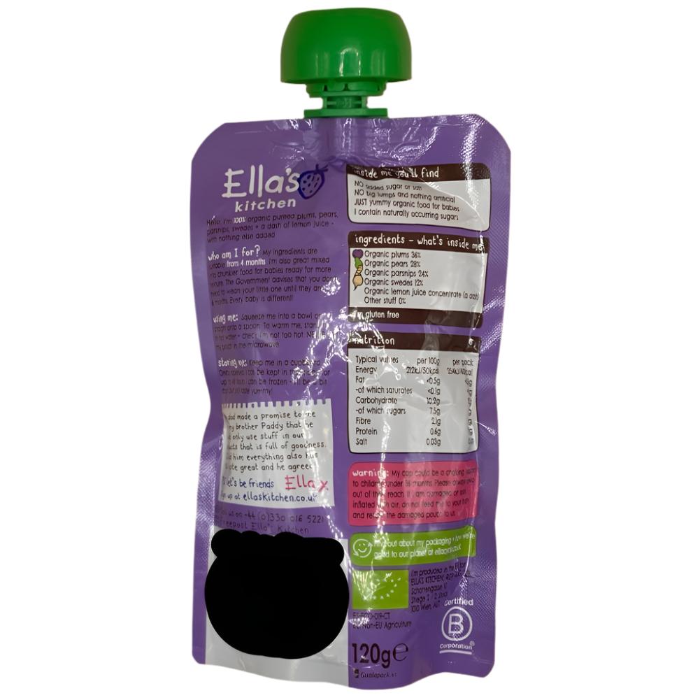 Ella's Kitchen Organic Plums, Pears, Parsnip & Swede Stage 1 (120g) - Pack of 3 Pouches (120g x 3)