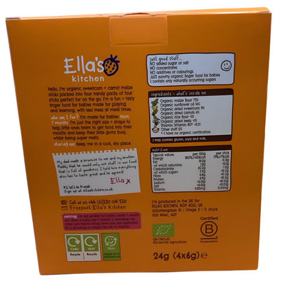 Ella's Kitchen Organic Sweetcorn & Carrot Melty Sticks Multipack 7+ Months (4 x 6g)