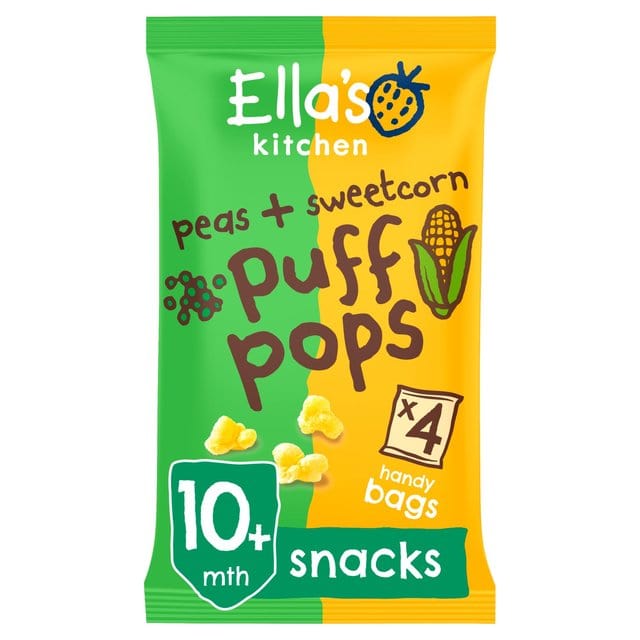 Ella's Kitchen Organic Peas & Sweetcorn Puff Pops Multipack Baby Snack 4 x 9g -  